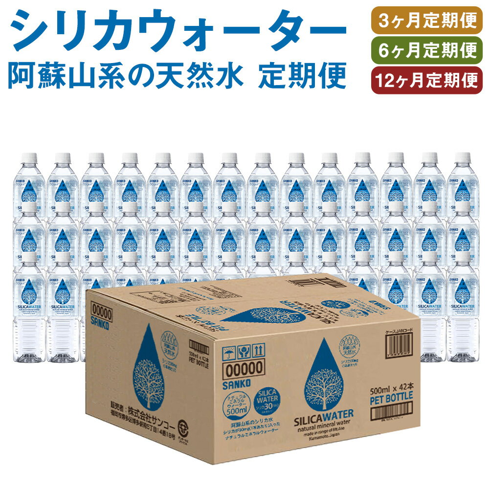 【ふるさと納税】【選べる定期便】シリカウォーター 阿蘇山系の天然水 500ml×42本 3ヶ月/6ヶ月/12ヶ月 定期便 シリカ水 飲料水 ドリンク 飲料 ペットボトル 天然水 軟水 鉱水 熊本県 送料無料