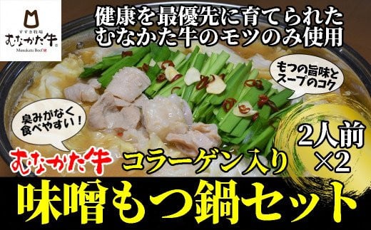 むなかた牛コラーゲン入り味噌もつ鍋セット（2人前×2）牧場直送【すすき牧場】_HA1457