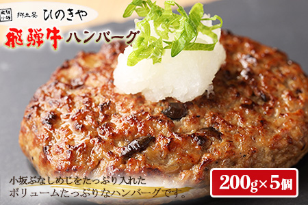 飛騨小坂ぶなしめじ入り  飛騨牛ハンバーグ（200g×5個）冷凍【72-1】