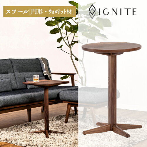 【ふるさと納税】IGNITE サイドテーブル【円形・ウォルナット材】 （JIG-STW196-42 PNW）丸型 木製 ウォールナット ウッド ナイトテーブル リビング 寝室 ベット横 デスク おしゃれ 北欧 ナチュラル ミニテーブル シンプル D101-01