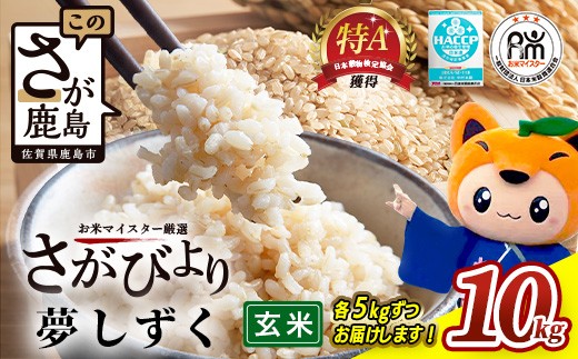 令和7年産 ≪さがびより  夢しずく≫【玄米】合計10kg (5kg×2種)  お米 マイスター 厳選 | セット ふるさと納税 米 お米 玄米 国産 佐賀県 鹿島市 ふるさと 人気 送料無料 B-120
