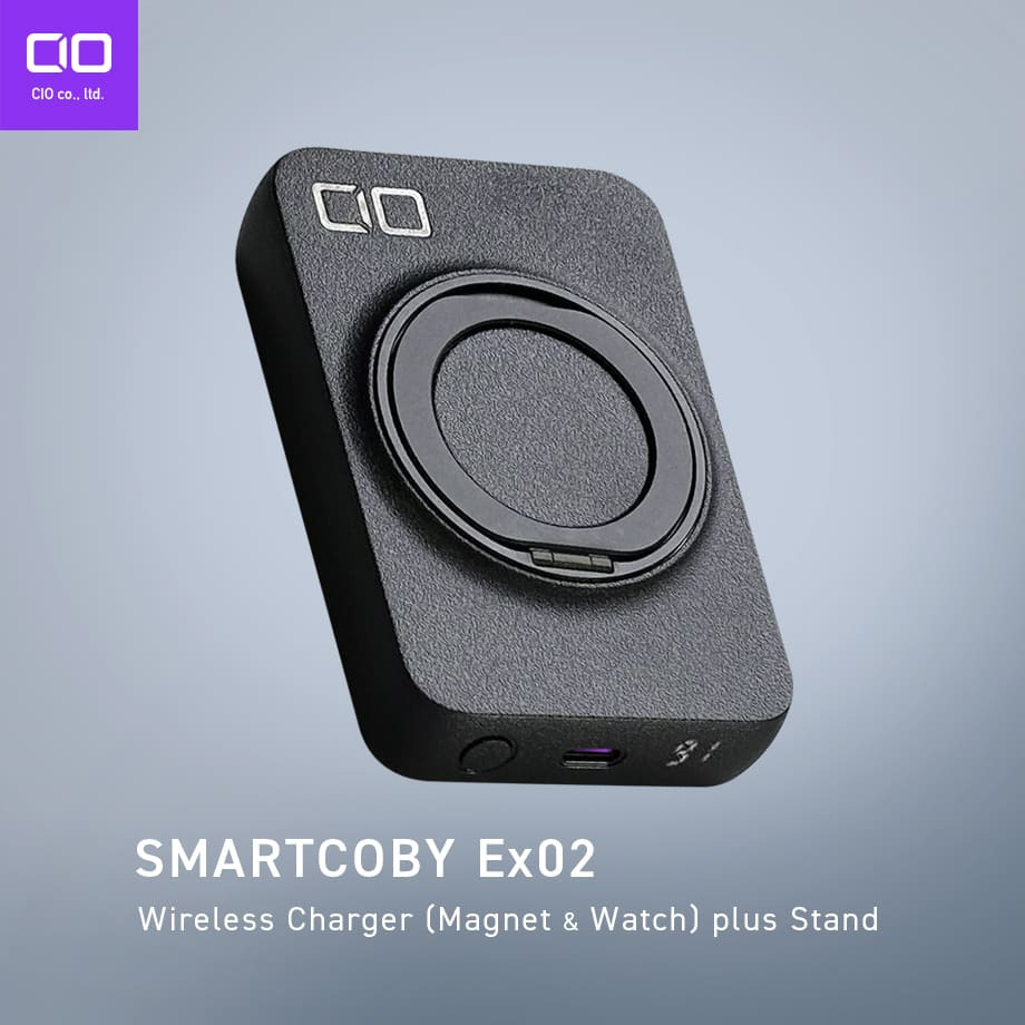 SMARTCOBY Ex02 (ブラック) Wireless Charger (Magnet＆Watch) plus Stand｜CIO モバイルバッテリー ワイヤレス充電 MagSafe対応スマホ対応 iPhone Airpods AppleWatch [2526]