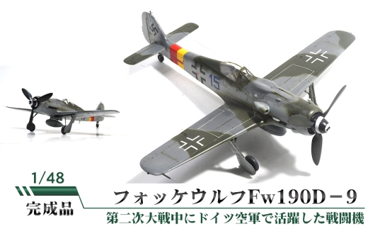 フォッケウルフFw190D－9 ／ 模型 フォッケウルフ Fw190D－9 戦闘機 ドイツ空軍 航空模型 完成品 1/48スケール 柏木崇男 工房ウィングワン 手作り 塗装 自作部品 全幅21cm 全長21cm 常温便 No.850