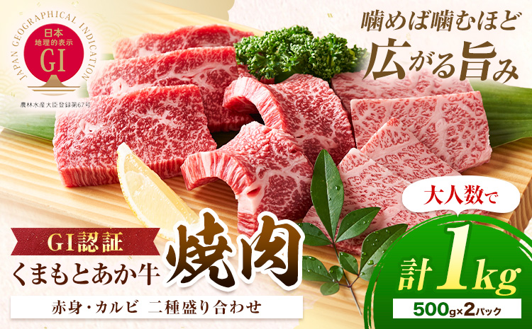 生産者直送！GI認証　くまもとあか牛焼き肉用 1kg 500g × 2パック 山の里《60日以内に出荷予定(土日祝除く)》熊本県 産山村 焼き肉 焼肉 BBQ GI認証 くまもとあか牛 赤身 和牛 牛肉 牛 国産 あか牛 ギフト 詰め合わせ 贈り物 お中元 お歳暮 【配送不可地域あり】