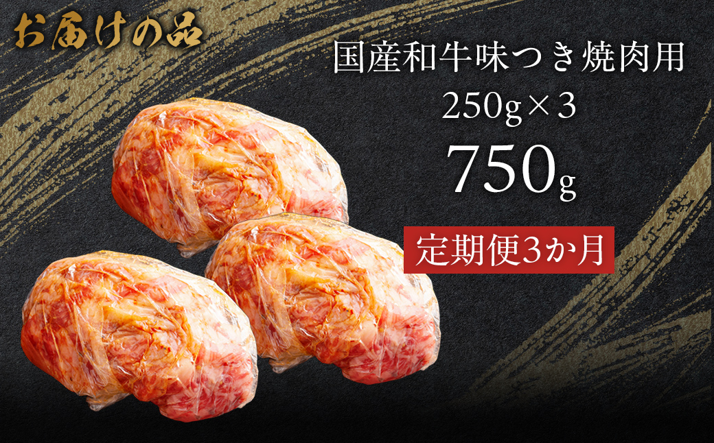 【3か月定期便】国産和牛味つき焼肉用 750g (250g×3) MROBM014