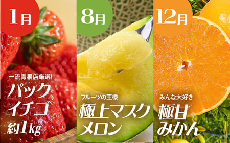 フルーツ定期便 3回 いちご メロン みかん