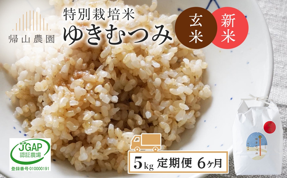 
                  【新米予約】【定期便6カ月】玄米「ゆきむつみ5kg」特別栽培米産地直送《帰山農園》
                