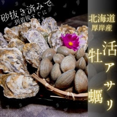 【北海道の海産物満腹セット】牡蠣『マルえもん-LL』10個、大粒天然アサリ1kg《砂抜済み》セット