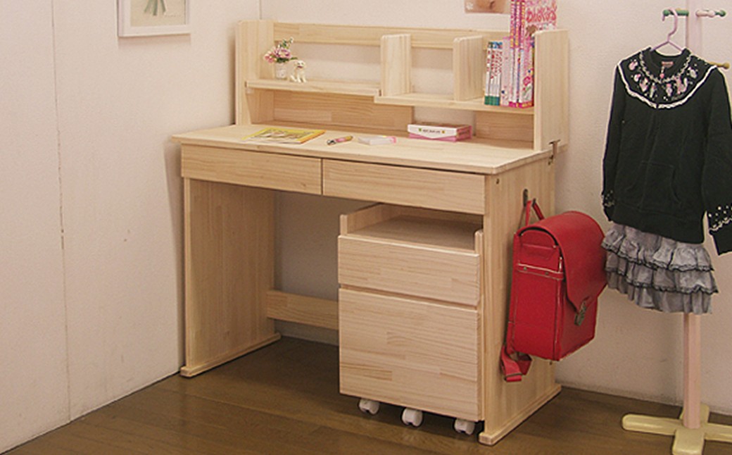 ハンドメイド 天然木 パイン材 デスク（学習机）「エル」3点セット 