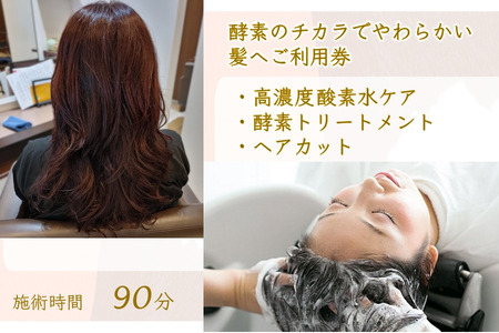 「酵素のチカラでやわらかい髪へ」ご利用券 酵素トリートメント ヘアカット 高濃度酸素水ケア 所要時間90分 髪質改善 ヘアケア 髪の柔軟剤 ヘアスタイル トリートメント 美容室 髪質 素髪 剛毛 ダメージヘア