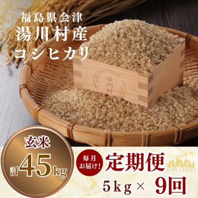 
                  ＜発送月固定定期便＞湯川村産コシヒカリ 玄米5kg(R8.12月・R9.1月-8月)全9回【4091465】
                