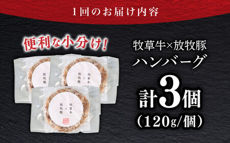 【全3回定期便】　【牧草牛×放牧豚】ハンバーグ 3個 《厚真町》【GOODGOOD株式会社】 ハンバーグ 牛肉 豚肉 小分け 冷凍配送 北海道[AXBP023]