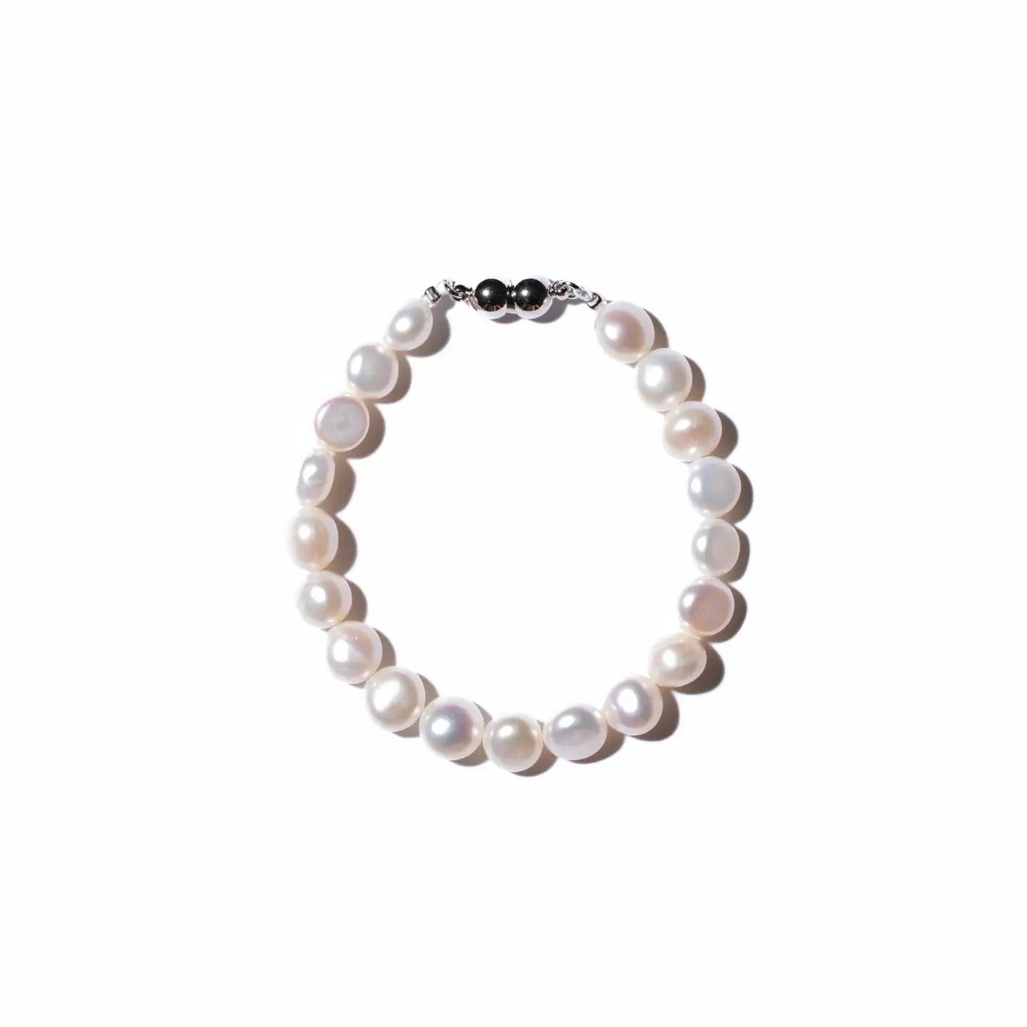2095 【伊勢の職人仕立て】淡水パール 8.0mm バロックパールブレスレット -MUSU仕BI- （マグネット様）Mサイズ  伊勢市 真珠 淡水 脱着簡単 日本製 デイリー フォーマル ギフト　L