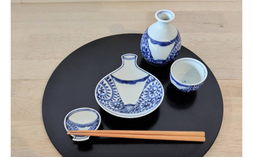 伊万里焼 扇割タコ唐草晩酌セット 165-H561