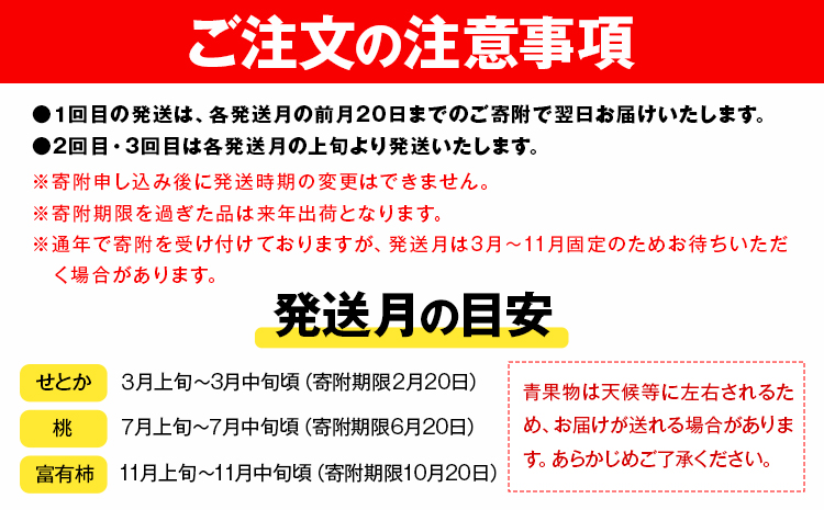 【定期】紀州和歌山産 旬のフルーツセット(せとか 桃 富有柿) 約6.5kg 株式会社魚鶴商店《3月上旬-12月上旬頃出荷》和歌山県 日高川町 柿 富有柿 せとか 桃 もも フルーツ---wshg_uot108tei_26_49000_3711y3---