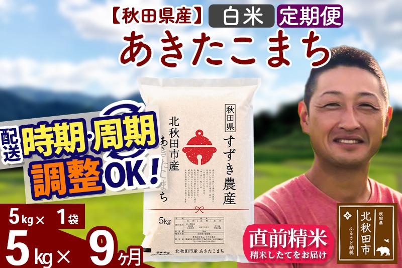 ※令和7年産 新米※《定期便9ヶ月》秋田県産 あきたこまち 5kg【白米】(5kg小分け袋) 2025年産 お届け時期選べる お届け周期調整可能 隔月に調整OK お米 すずき農産|szap-10309