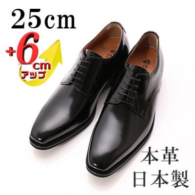 ふるさと納税 大和郡山市 牛革外羽根プレーン 6cmアップ メンズシークレットシューズ 紐 No.1931 黒 25cm