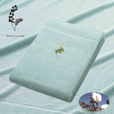 ふるさと納税 和泉市 オーガニックコットン タオルケット　ミモザ 刺繍入 (色:ミモザグリーン)