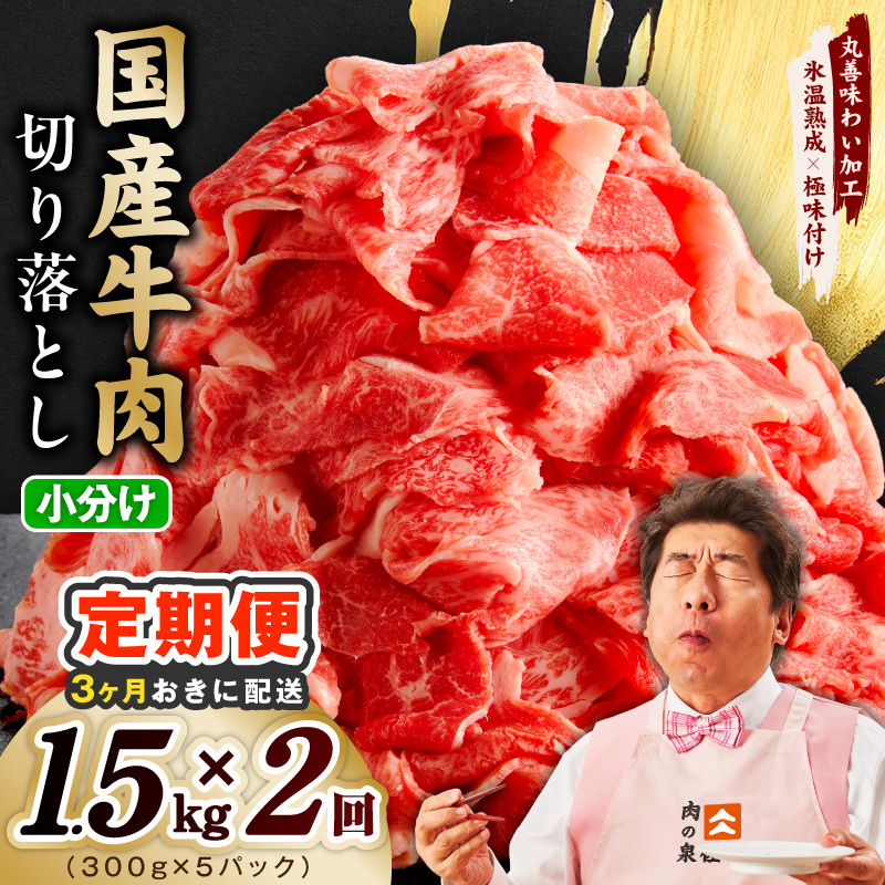 【分けて届く定期便】国産牛 切り落とし 1.5kg 小分け 300g×5P【氷温熟成×極味付け 国産 牛肉 訳あり サイズ不揃い カレー 牛丼 野菜炒め 肉じゃが 全2回】 mrzZ104