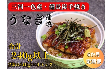 うなぎ 三河一色産 備長炭手焼き 蒲焼 うなぎ【2切れ×6パック】【定期便6ヶ月】