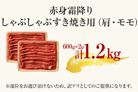 博多和牛赤身霜降りしゃぶしゃぶすき焼き用（肩・モモ）1.2kg（600g×2p） お肉 牛肉 ビーフ 黒毛和牛 美味しい 旨い スライス 贈答 贈り物 プレゼント お取り寄せ 福岡 お土産 九州 福岡