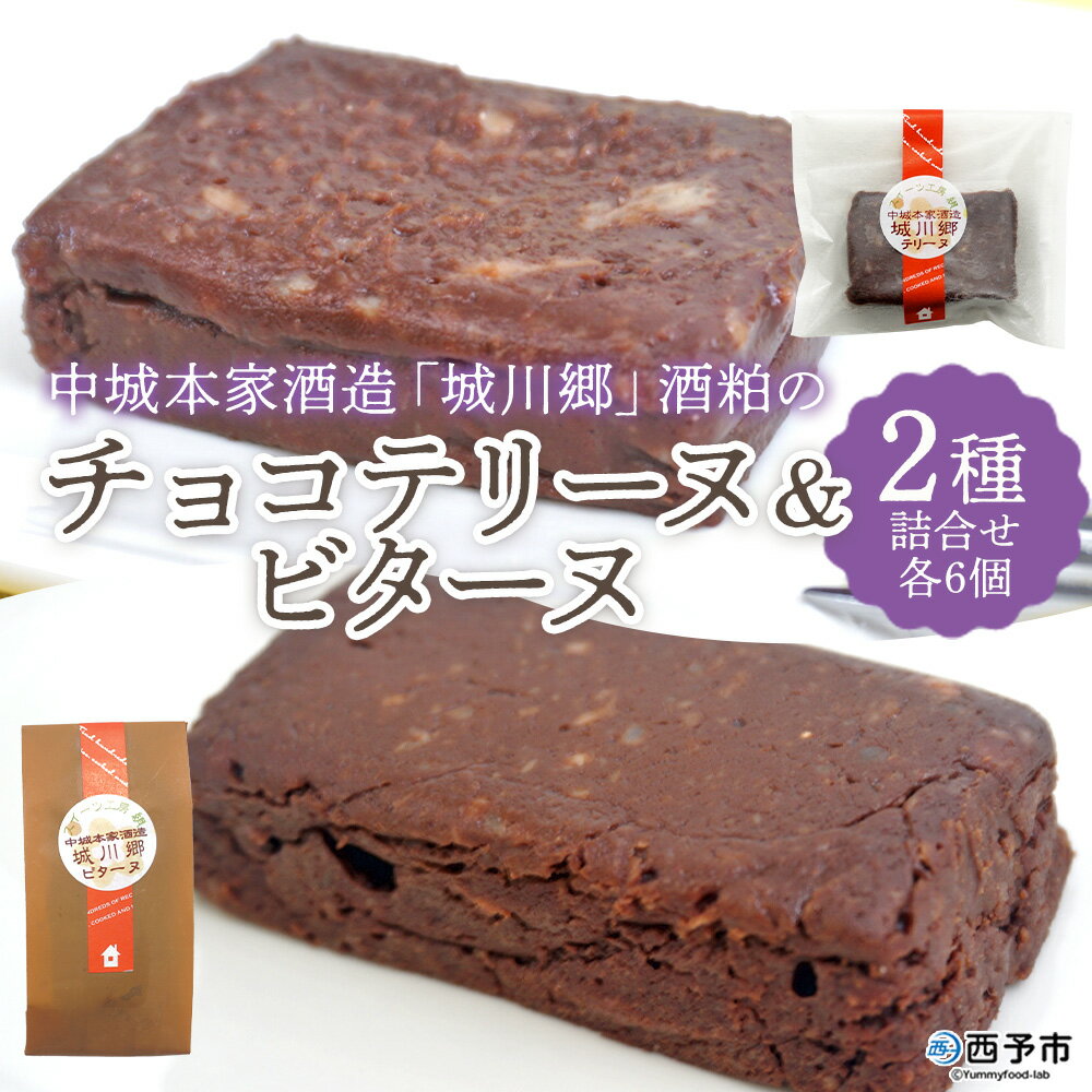 【ふるさと納税】＜中城本家酒造「城川郷」酒粕のチョコテリーヌ6個＆ビターヌ6個＞ 2種 詰合せ とろんとなめらか食感 しっとり濃厚 ほろ苦い味わい お酒好き 焼き菓子 洋菓子 おやつ 個包装 お取り寄せ スイーツ工房絹 愛媛県 西予市【冷凍】『1か月以内に順次出荷予定』