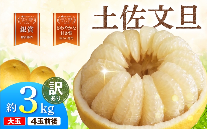 
                  【先行予約】文旦 家庭用大玉 3キロ 3kg（3L～上限なし：4玉前後）〈2027年1月20日～発送〉皮むき器付き 文旦 ぶんたん 土佐 柑橘 高知県産 フルーツ お取り寄せ 訳あり 先行予約 高知県 土佐市【土佐水谷農園】[BQBD007]
                