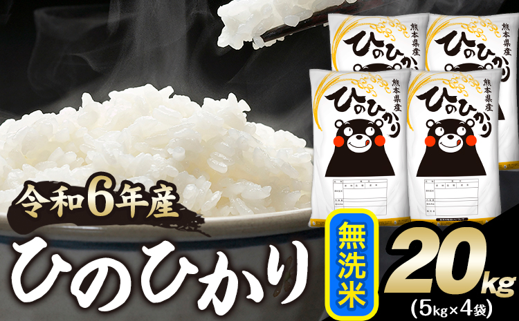 令和6年産 ひのひかり 無洗米 20kg 《2月上旬-2月末頃出荷予定》 無洗米 精米 熊本県産(南阿蘇村産含む) 単一原料米 南阿蘇村---mna_hn6_ac2_25_46500_20kg_m---