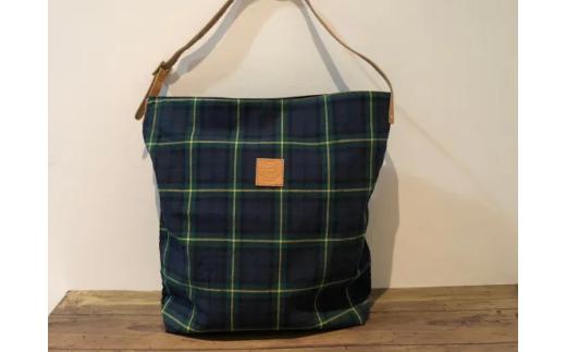 【播州織】コットンリネンチェック ワンショルダーバッグ【緑チェック】mulberry fabric （29-14）
