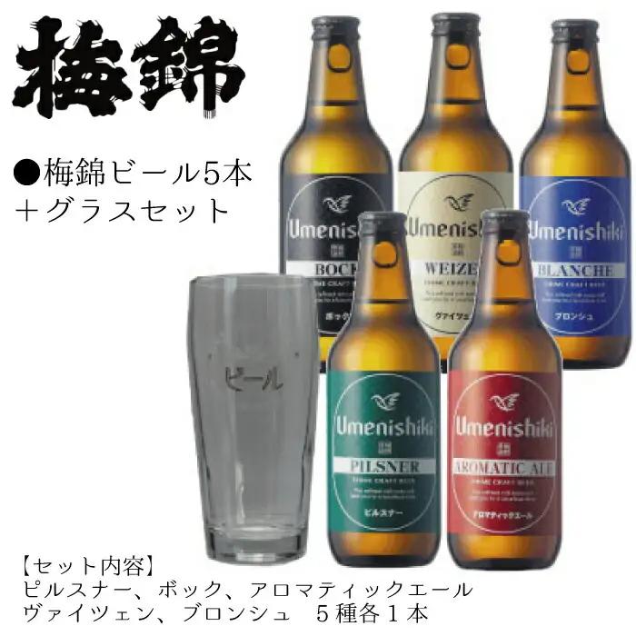梅錦ビール　5本＋グラスセット