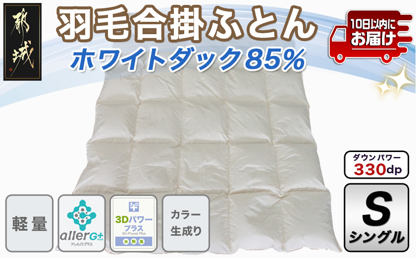 
            羽毛合掛ふとん ホワイトダック85%【S】≪みやこんじょ特急便≫_AG-E101-Q_(都城市) シングル 150×210cm カラー 生成り ホワイトダックダウン85％ スモールフェザー15％ SEKアレルGプラス加工 軽量 日本製 寝具 清潔 安心 掛布団
          