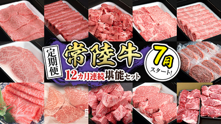 【定期便】【令和7年7月スタート】【全12回】『常陸牛』人気12か月堪能セット（12か月連続でお届け） お肉 肉 牛肉 ステーキ ハンバーグ サーロイン 赤身 切り落とし 霜降り カルビ (茨城県共通返礼品)