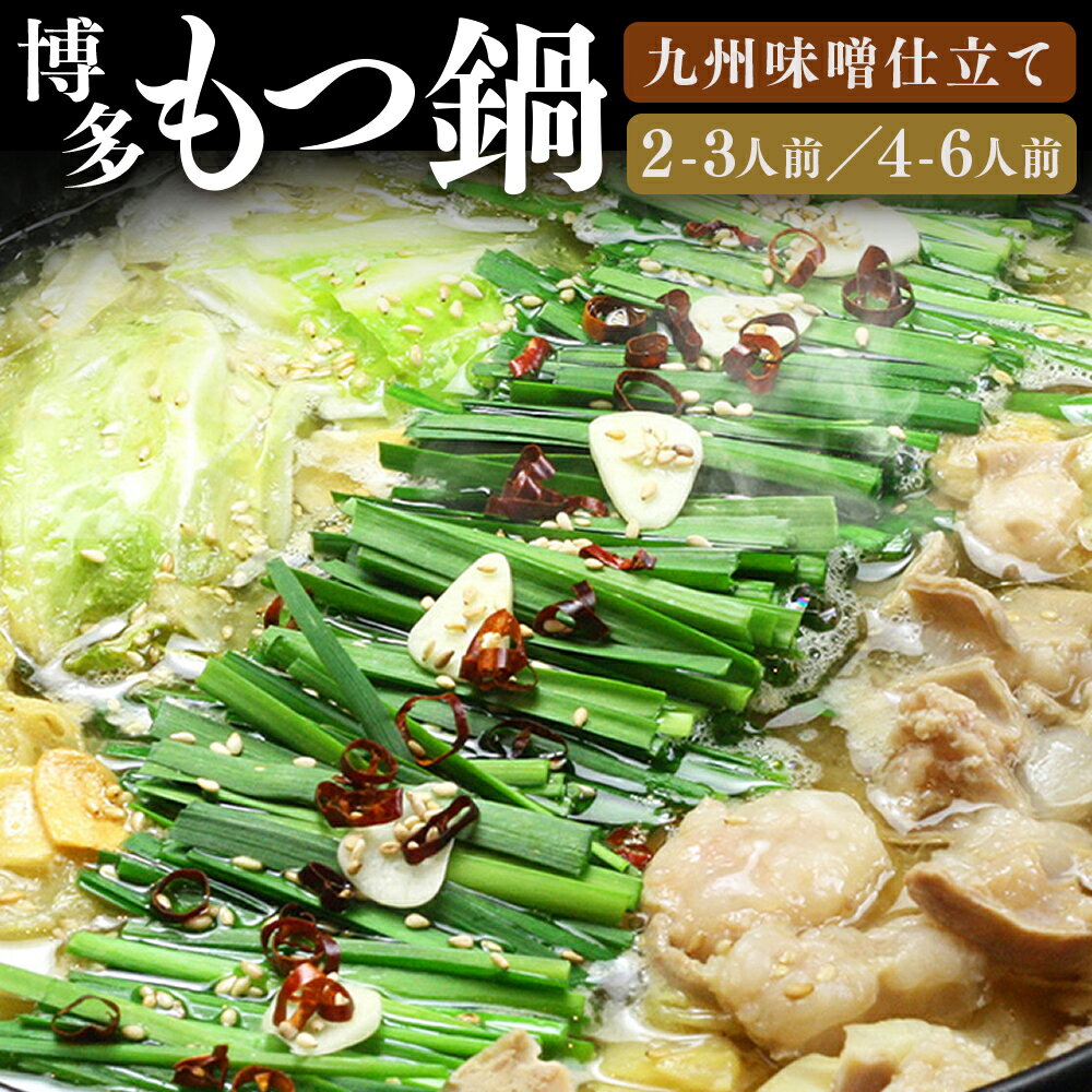 【ふるさと納税】＜選べる内容量＞博多もつ鍋セット（九州味噌仕立て） 2～3人前 / 4～6人前 モツ鍋 国産牛小腸・濃縮九州味噌スープ・ちゃんぽん麺 牛肉 牛もつ ホルモン お肉 チャンポン麵 麺類 みそ 鍋料理 冷凍 国産 福岡県 嘉麻市 送料無料