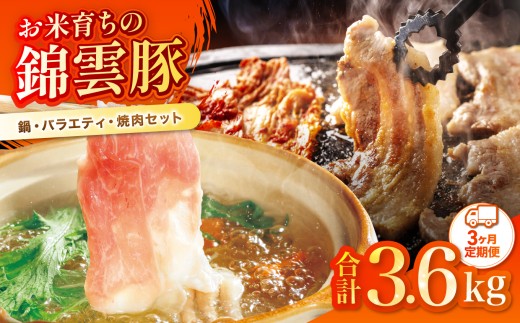 【定期便3回】高級 ブランド 錦雲豚 お米育ちの 錦雲豚 鍋 バラエティ セット 焼き肉 合計3.6kg | お肉 肉 おにく にく 豚 豚肉 ポーク ブランド豚 国産豚 しゃぶしゃぶ 生姜焼き 丼 バラ ロース モモ 詰め合わせ 国産 冷凍 大分県 中津市
