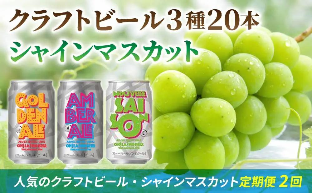 【2回定期便】シャインマスカットと地ビールの人気セット（シャインマスカット2房1.1kg以上とクラフトビール飲み比べ（3種20本））｜【JA信州うえだ／オラホビール】ぶどう 葡萄 大粒 果物 フルーツ 生食／ゴールデンエール・アンバーエール・ヌーベルセゾン 地ビール 頒布会 長野