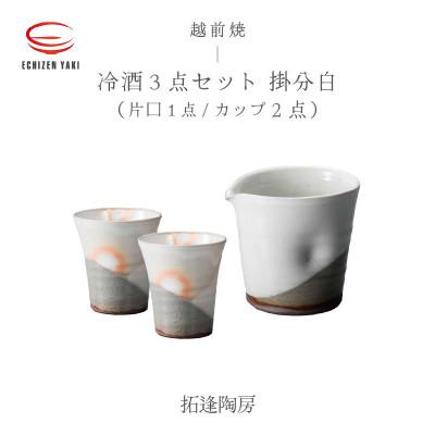 ふるさと納税 越前町 「拓逢陶房」【越前焼】冷酒3点セット 掛分白(片口、カップ×2)