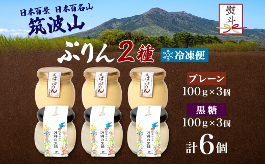 無地熨斗 つくばぷりん プレーン ＆ 三時茶ぷりん 黒糖 各3個 計6個 冷凍 プリン ぷりん スイーツ 洋菓子 おやつ 冷菓 贅沢 ご褒美 デザート 専門店 和スイーツ 人気 グルメ お取り寄せ ギ