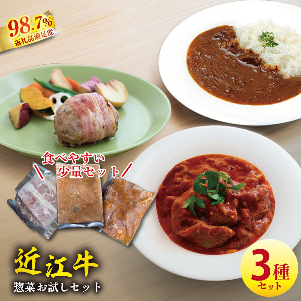 【ふるさと納税】【7月末掲載終了】近江牛カレー（200g×1個）・近江牛ハンバーグ（150g×1個）・近江牛デミグラスすじ煮込み（150g×1個）国産 牛肉 近江牛 3種類 お惣菜 簡単 お手軽 キッチンパル 冷凍 御中元 お中元