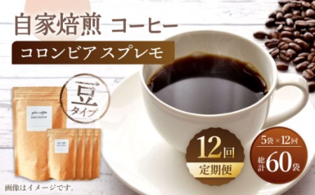 【豆タイプ】【12回定期便】 深煎り コロンビア スプレモ 自家焙煎コーヒー 5袋＜giko coffee＞ [CFK013]