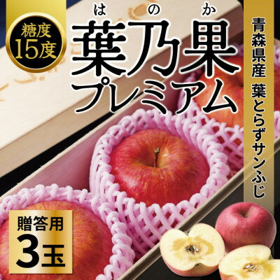【ふるさと納税】糖度15度以上!蜜入り高級 贈答用葉とらずりんご(サンふじ) 3玉(約600～800g) 化粧箱付き【配送不可地域：離島・沖縄県】【1520643】