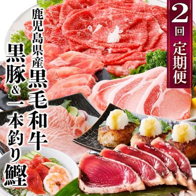 ふるさと納税 枕崎市 定期便(2回配送)鹿児島県産黒毛和牛・豚肉・一本釣りかつお DD-6004