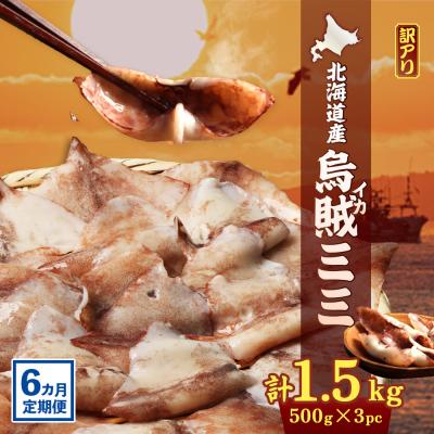 ふるさと納税 興部町 【ワケあり】イカミミ1.5kg (500g×3袋) 6ヶ月定期便