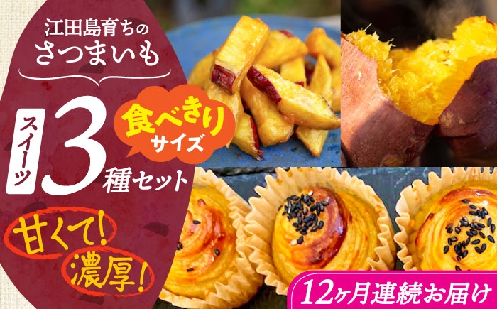 
                  【全12回定期便】ねっとり濃厚！てくてくのさつまいもスイーツ お試し3種セット｜スイートポテト 大学芋 焼き芋 さつまいも サツマイモ 紅はるか 安納芋 芋スイーツ 和菓子 お菓子 おやつ デザート 和スイーツ お取り寄せ ギフト 贈答 贈り物 プレゼント おすすめ 手土産 定番 贈答用 江田島 広島県産 リピート 好評 広島県産 江田島市/峰商事 合同会社 [XAD078]
                