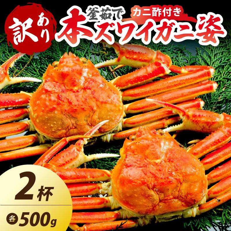 【大好評！カニ酢付き】訳あり！釜茹で！本ずわいがに姿 500g×2杯 蟹