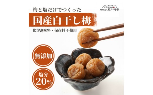 無添加 塩だけ 昔ながらの梅干し 南高梅 紀州梅香 完熟 白干し梅 訳あり つぶれ梅1kg （500gパック×2個） 塩分20% 20-G ［KU14］