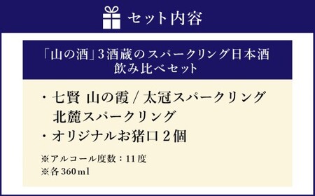山梨の「山の酒」3酒蔵のスパークリング日本酒飲み比べ3本セット（各360ml×1本） 計1,080ml 計3本 スパークリング 日本酒 酒 七賢 山の霞 太冠スパークリング 北麓スパークリング オリジ
