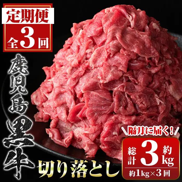 【C01010】＜定期便・全3回(隔月)＞満足便 鹿児島黒牛切り落とし(約1kg×3回・計約3kg)牛肉専門店自慢 鹿児島 国産 九州産 黒牛 鹿児島黒牛 切り落し 切落し 切落とし カット スライス 定期便 牛肉 ビーフ カレー 肉じゃが 冷凍 隔月 定期便 ギフト 贈答【新村畜産】