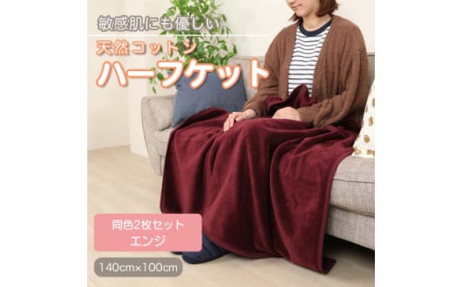 ＜同色2枚セット＞ひざ掛け 大判 ハーフサイズ 綿毛布 ハーフケット コットン100% エンジ【1607515】