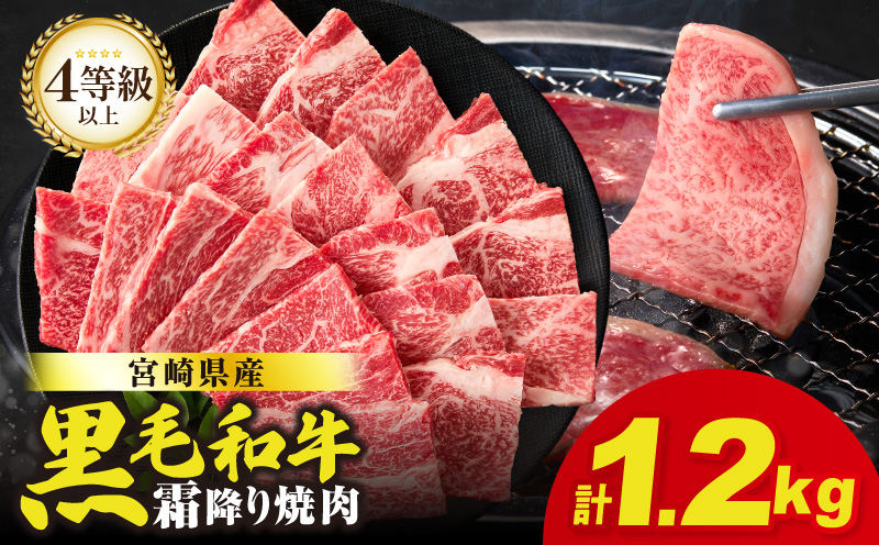 生産者応援≪肉質等級4等級以上≫宮崎県産黒毛和牛霜降り肩ロース(焼肉)計1.2kg 肉 牛 牛肉 おかず 国産_T030-1945