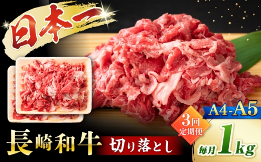 【3回定期便】【A4～A5】長崎和牛切り落とし　約1kg（500g×2パック）＜株式会社MEAT PLUS＞ [CFT070]